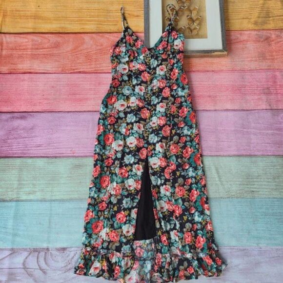 Majorelle Quincy Spring Multicolored Floral Button Front High Slit Midi Dress L - Picture 4 of 9